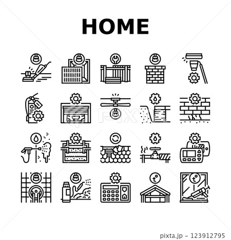 home maintenance cleaning icons set vector 123912795