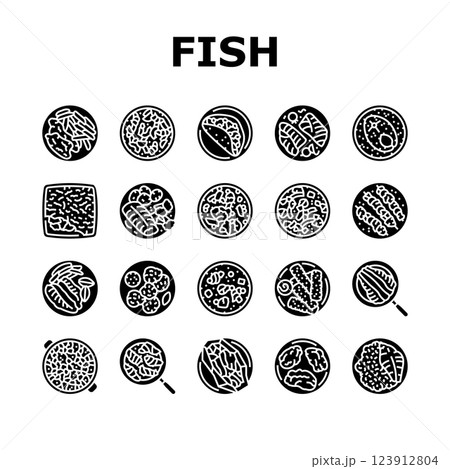 fish dishes icons set vector 123912804