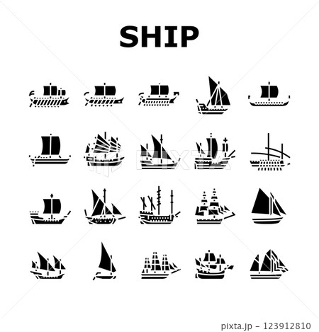 ancient ship maritime vessel icons set vector ancient ship maritime vessel icons set vector 123912810