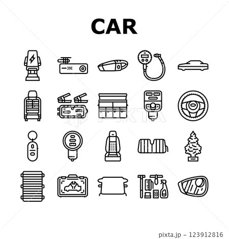 car accessories seat cover icons set vector 123912816