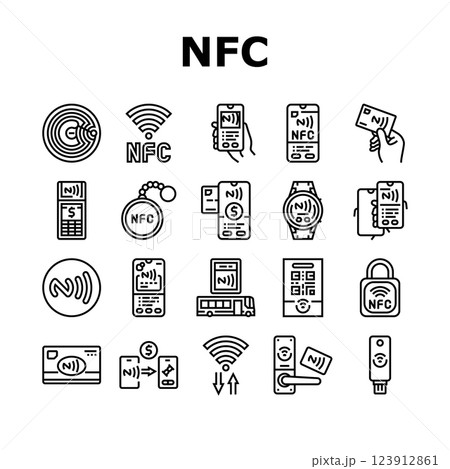 nfc technology contactless icons set vector 123912861
