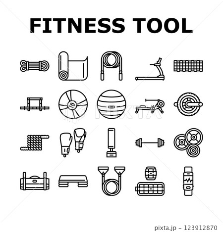 fitness tool dumbbell kettlebell icons set vector 123912870