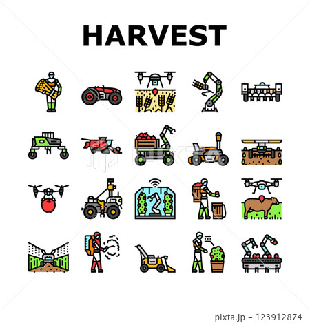 robot harvests automation icons set vector 123912874