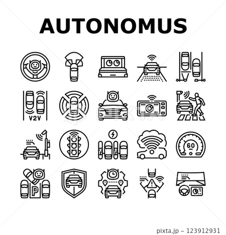 autonomous vehicle self driving icons set vector autonomous vehicle self driving icons set vector 123912931