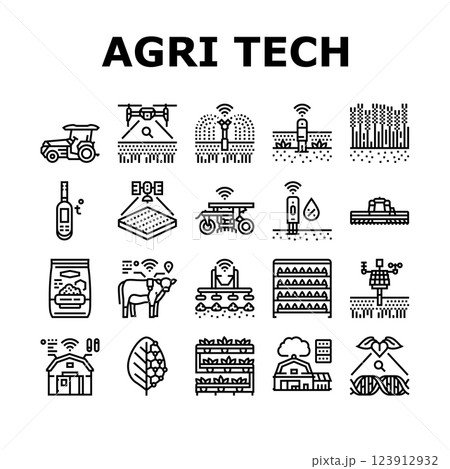 agri tech precision drones iot icons set vector 123912932