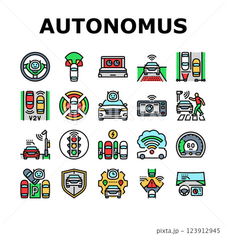 autonomous vehicle self driving icons set vector autonomous vehicle self driving icons set vector 123912945