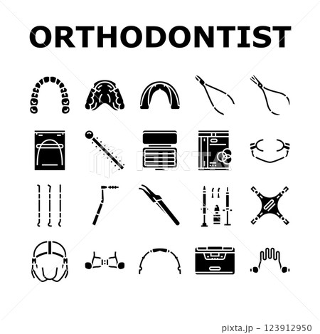 orthodontist accessories braces icons set vector orthodontist accessories braces icons set vector 123912950