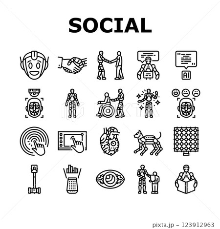 social robotics ai interaction icons set vector social robotics ai interaction icons set vector 123912963