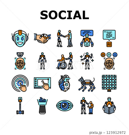 social robotics ai interaction icons set vector 123912972