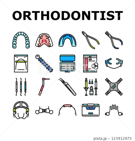 orthodontist accessories braces icons set vector 123912973