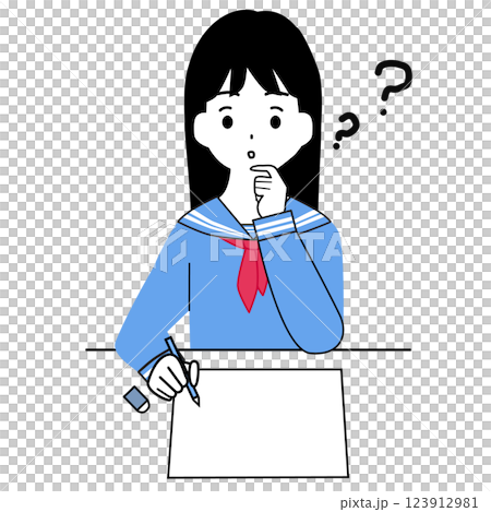 穿著水手服的女孩思考的插圖 穿著水手服的女孩思考的插圖 123912981