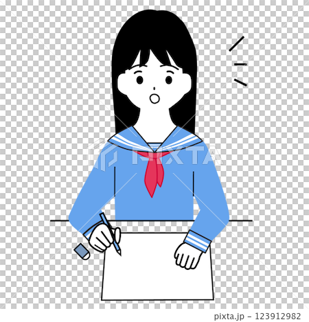 一個穿著水手服的女孩在學習時感到驚訝的插圖 123912982