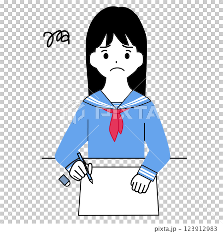 一位身穿水手服、努力學習的女孩的插圖 123912983