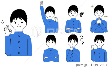 制服を着た男の子の表情イラストセット オーケーサイン 制服を着た男の子の表情イラストセット オーケーサイン 123912994