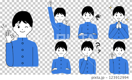 制服を着た男の子の表情イラストセット オーケーサイン 制服を着た男の子の表情イラストセット オーケーサイン 123912994