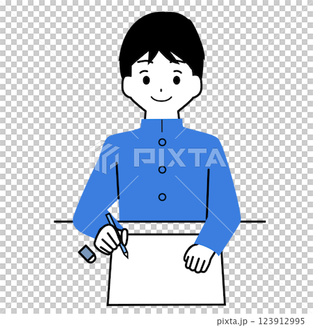 一位男學生微笑著填寫表格的插圖 一位男學生微笑著填寫表格的插圖 123912995