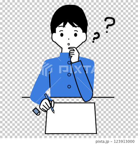 Illustration of a male student having questions about his studies Illustration of a male student having questions about his studies 123913000