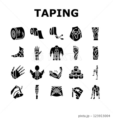 kinesio taping kinesiology icons set vector 123913004