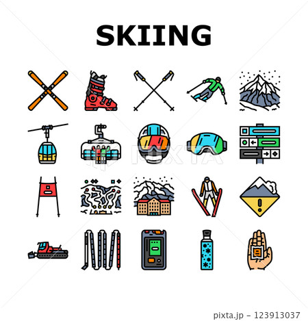 alpine skiing snow slalom icons set vector alpine skiing snow slalom icons set vector 123913037
