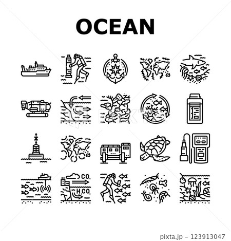 world ocean marine biodiversity icons set vector 123913047