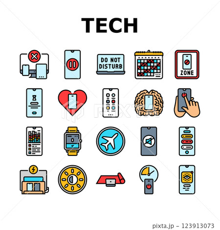 mindful tech engagement balance icons set vector 123913073