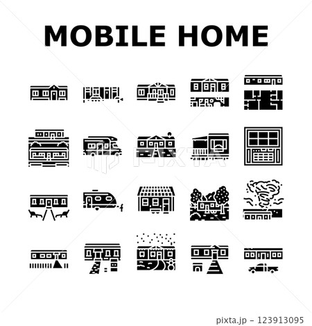 mobile home trailer, camper icons set vector 123913095