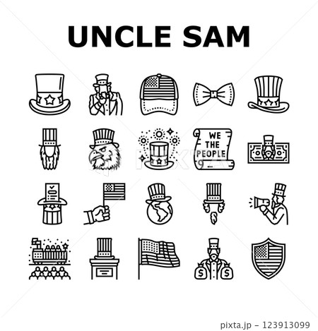uncle sam patriotism propaganda icons set vector 123913099