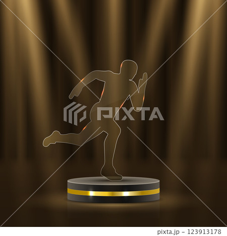 Stunning gold decor elements include shimmering laurel wreaths, sparkling ribbons, and iconic podium highlights 123913178