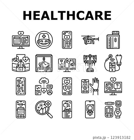 healthcare innovations robotics icons set vector 123913182