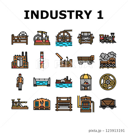 industry 1.0 industrialization icons set vector industry 1.0 industrialization icons set vector 123913191