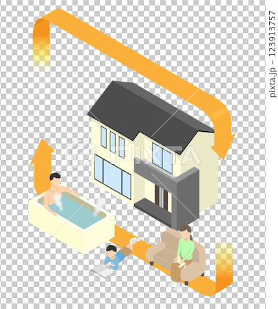 床暖房の家で過ごす家族 123913757