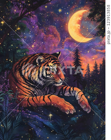 tiger on the background of the world 123913858