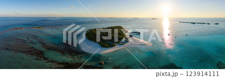 Aerial views of Velavaru Island at sunset in Maldives Aerial views of Velavaru Island at sunset in Maldives 123914111