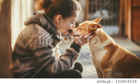 Young Woman Sharing a Tender Moment with Her Dog 123914310