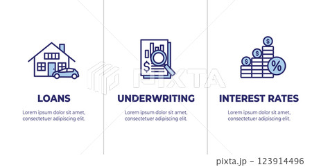 Underwriting for Loan Application - Mortgage or Interest Rates Icon Set and Banner 123914496