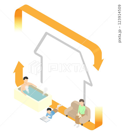 床暖房の家で過ごす家族2 床暖房の家で過ごす家族2 123914509