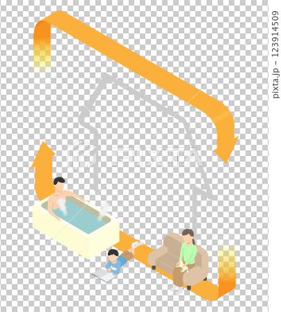 床暖房の家で過ごす家族2 床暖房の家で過ごす家族2 123914509