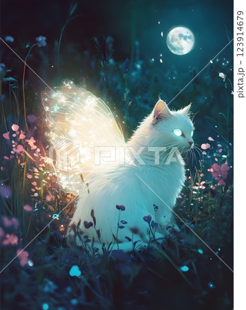 cat in night forest 123914679