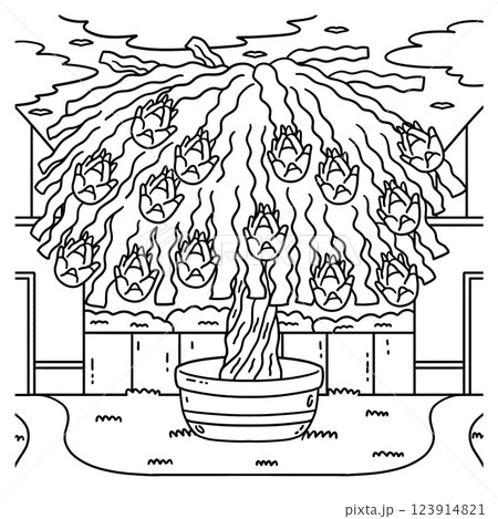 Dragon Fruit Cactus Tree Coloring Page for Kids  123914821