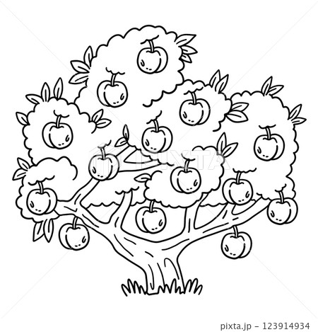 Peach Tree Fruit Plant Isolated Coloring Page  123914934