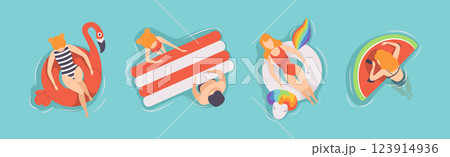 People Floating on Air Mattresses in Swimming Pool Vector Set 123914936