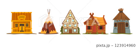 Traditional House, Hut and Dwelling of Different Material Vector Set Traditional House, Hut and Dwelling of Different Material Vector Set 123914960