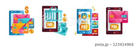 Mobile Online Payment and Money Transaction Flat Icon Vector Set Mobile Online Payment and Money Transaction Flat Icon Vector Set 123914968