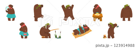 Funny Bear Character with Cute Snout Engaged in Different Activity Vector Set 123914988