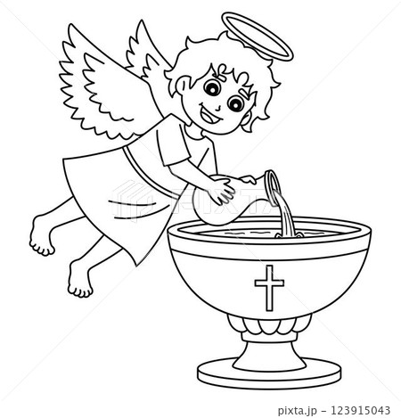 Baptism Angel Pouring Holy Water Isolated Coloring 123915043
