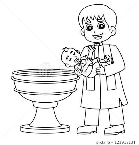 Baptism Baby Boy with Priest Isolated Coloring  123915131