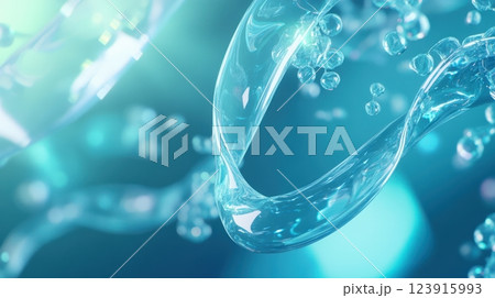 futuristic biotech background with floating 3d dna strands and glowing molecular structures, transparent blue and turquoise light with soft depth of field, cutting-edge scientific research aesthetic 123915993