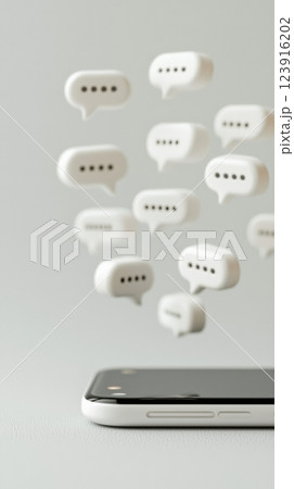 A 3D illustration features a smartphone displaying a chatbot assistant. Floating speech bubbles represent communication in multiple languages, highlighting global connectivity and technology. A 3D illustration features a smartphone displaying a chatbot assistant. Floating speech bubbles represent communication in multiple languages, highlighting global connectivity and technology. 123916202