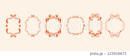A set of vintage frames with bows and ribbons. Prints, greeting cards, wedding and birthday party, invitations. 123916671
