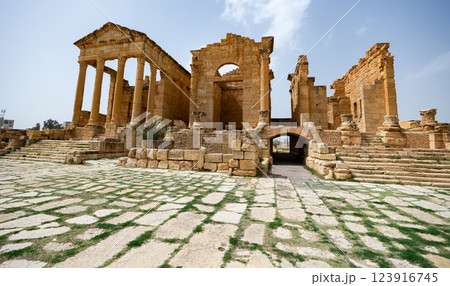 View of Capitolium Temples in archeological site of Sufetula 123916745